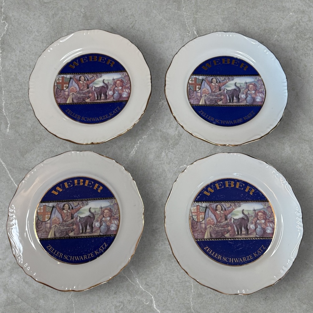 Weber Zeller Schwarze Katz collector plates gold rimmed cats wine 7.75 inch X4